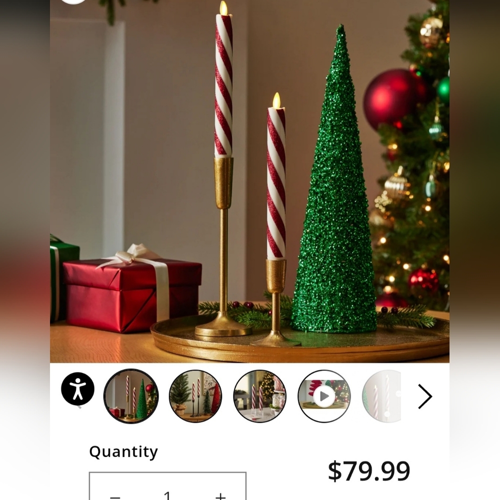 Red and White Glitter Stripe Flameless Candle Tapers For Christmas - Picture 2 of 5